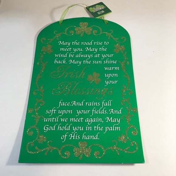 Irish Blessing Cross Wall Door Sign Plaque St. Patricks Day Green Shamrock - Picture 5 of 10